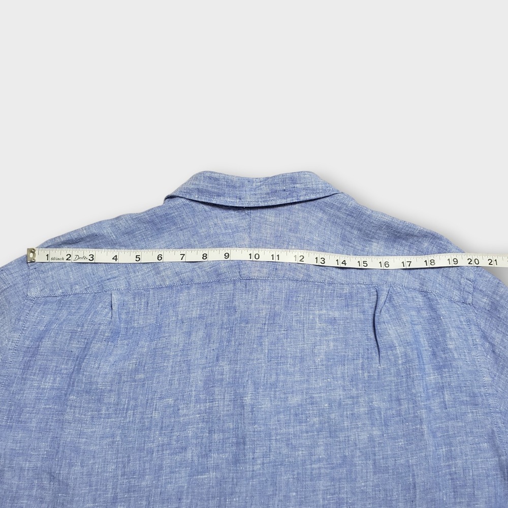Charles Tyrwhitt Mens Large Classic Fit Blue 100% Linen Long Sleeve Button Shirt - Picture 10 of 11